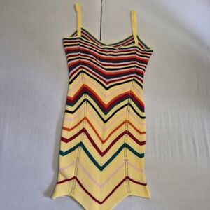 Yellow Multicolor Chevron Knit Tank Dress